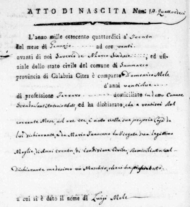 Nascita Luigi Mele 1814