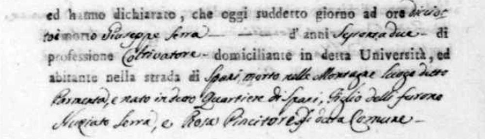 Atto con i nomi dei capostipiti del ceppo di Rogliano